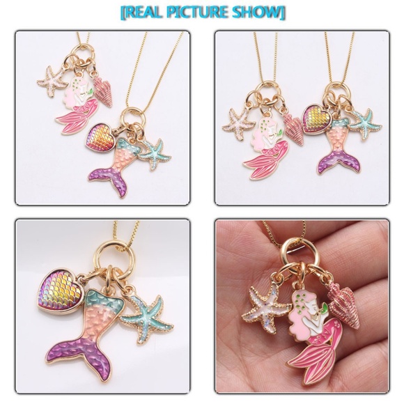 $5 ADD ON ITEM- Mermaid Charm Chain Necklace with Heart Starfish Pendant Girls - Picture 4 of 6